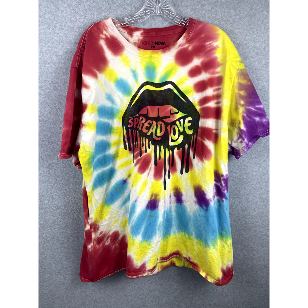 Fashion Nova Spread Love T Shirt Mens 2XL Tie Dye Short Sleeve Hippie 60s Lips